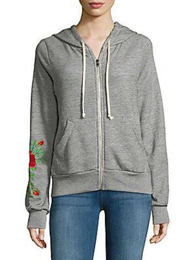 Wildfox Embroidered Rose Hooded Jacket In Heather