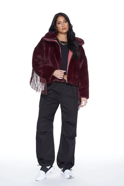 Blue Revival Dancing In The Moonlight Vegan Fur Jacket With Faux Leather Fringe In Purple