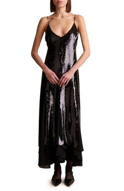 Khaite Clover Sequin Maxi Dress In Black
