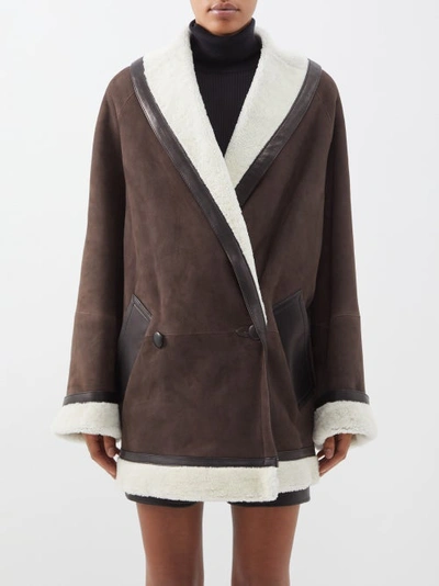 Khaite Layton Shearling-lined Wrap Coat In Brown