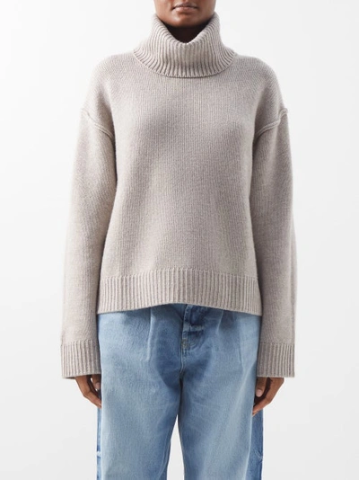 Allude Wool And Cashmere-blend Turtleneck Sweater In Dark Beige
