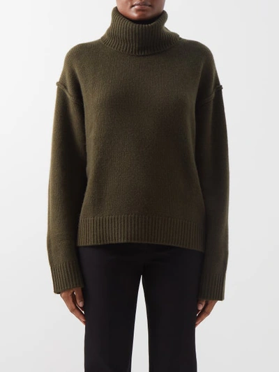 Allude Roll-neck Cashmere Sweater In Khaki