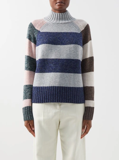 Allude Roll-neck Striped Cashmere Sweater In Multi