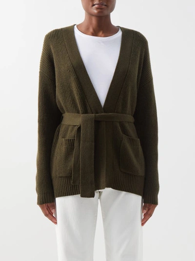 Allude Belted Ribbed-knit Wool-blend Cardigan In Tobacco