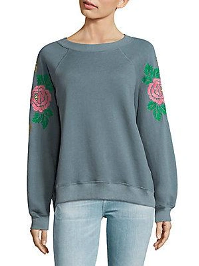 Wildfox Embroidered Rose Sweatshirt In Vision Blue