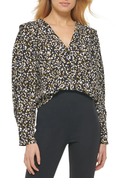 Dkny Printed Long Sleeve Top In Golden Spi
