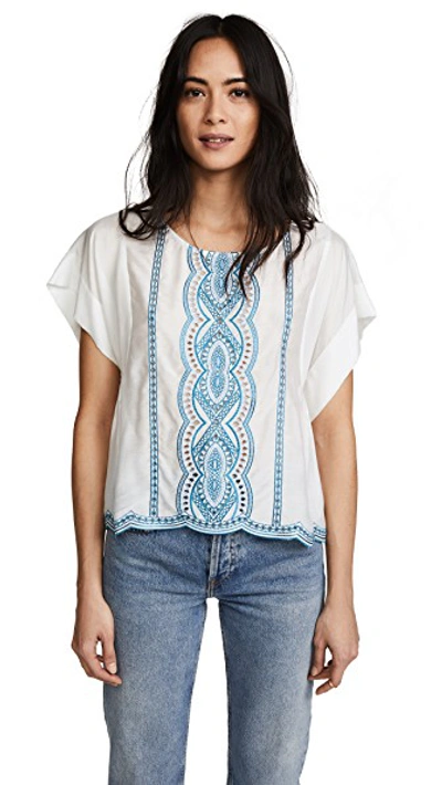 Ella Moss Embroidered Scalloped T-shirt In Natural