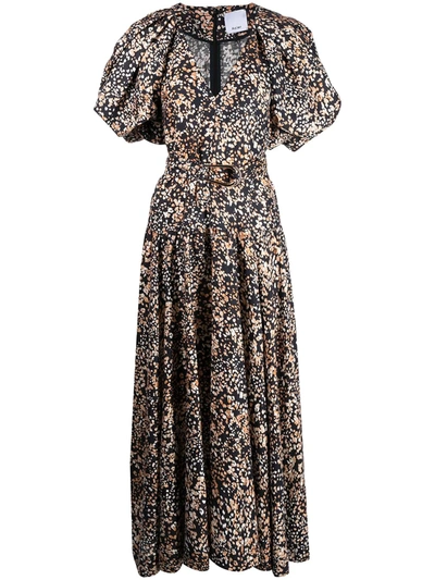 Acler Abstract-print Puff-sleeves Dress In Brown
