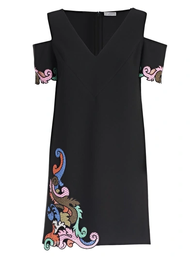 Versace Off The Shoulder Embroidered Dress In Gnero Multicolor