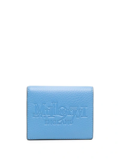 Mulberry Grained Leather Trifold Wallet In Blau