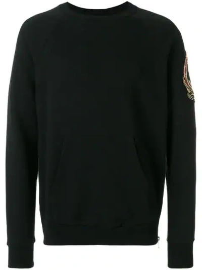 Balmain Crest-embroidered Cotton-jersey Sweatshirt In Black