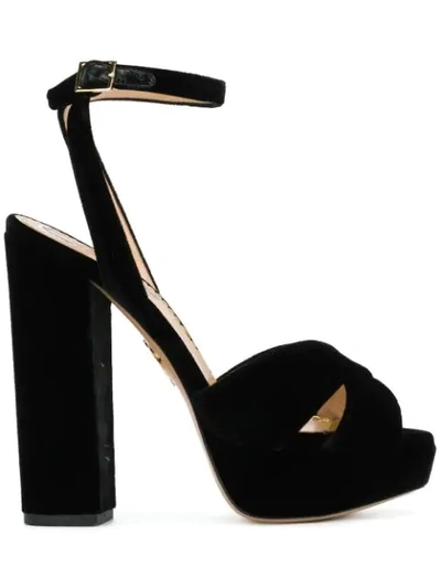 Charlotte Olympia Black Velvet Diana Platform Sandals