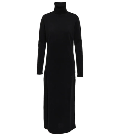 Saint Laurent Turtleneck Side-split Relaxed-fit Cashmere Midi Dress In Black