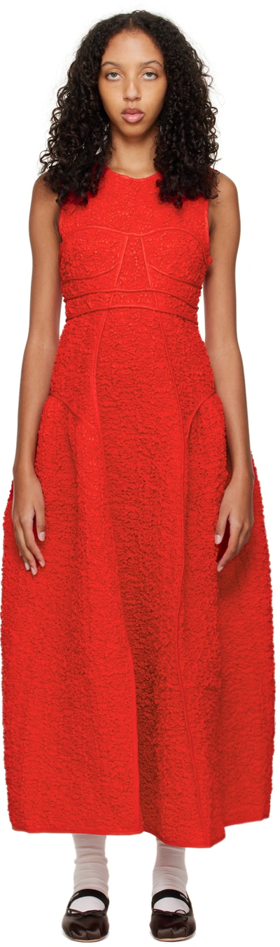 Cecilie Bahnsen Lia Smocked Cotton-blend Bustier Dress In Bright Red