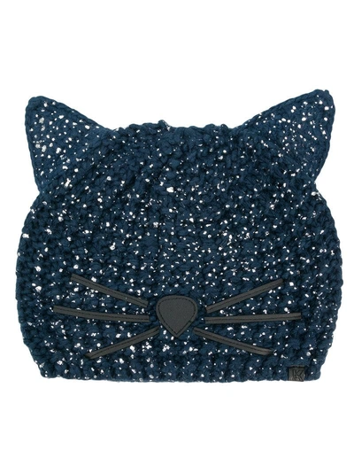 Karl Lagerfeld Choupette Metallic Beannie - Blue