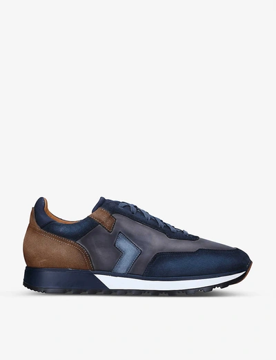 Magnanni Aero Contrast-panel Leather And Suede Trainers In Navy