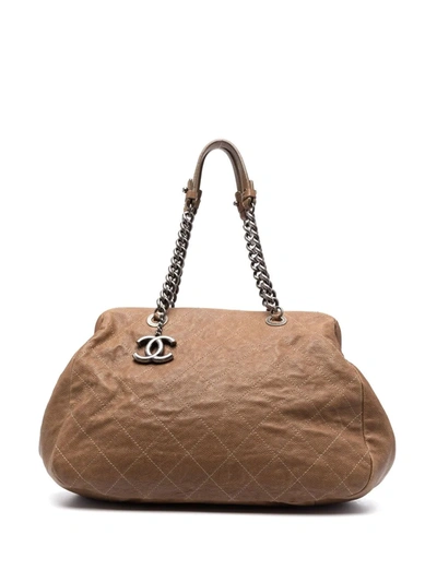 Pre-owned Chanel 2011 Cc Diamond-quilted Tote Bag In Brown