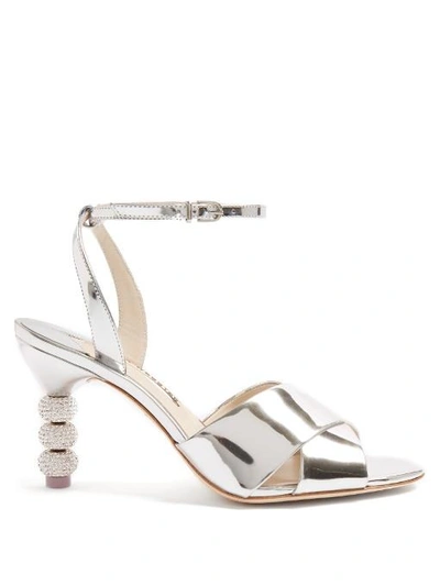 Sophia Webster Natalia Crystal-embellished Metallic Leather Sandals In Silver