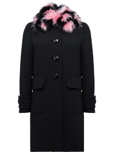 Miu Miu Fur-trimmed Wool-crêpe Coat In Black