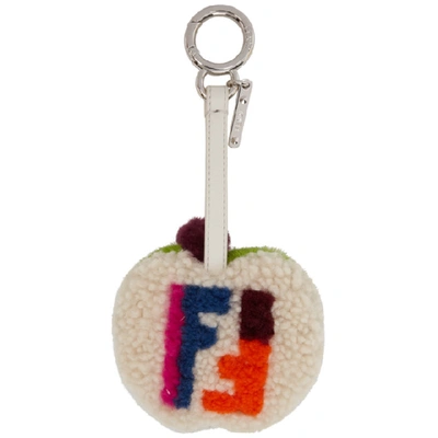 Fendi Apple Shearling Bag Charm In F0e49 White