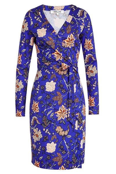 Diane Von Furstenberg Silk Floral Wrap Dress In Blue