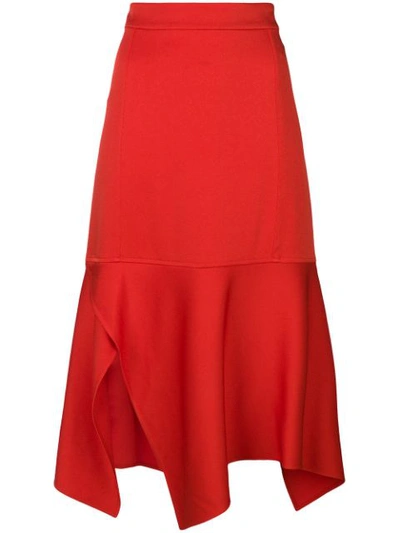 Victoria Beckham Asymmetric Slit Skirt In Red Candy