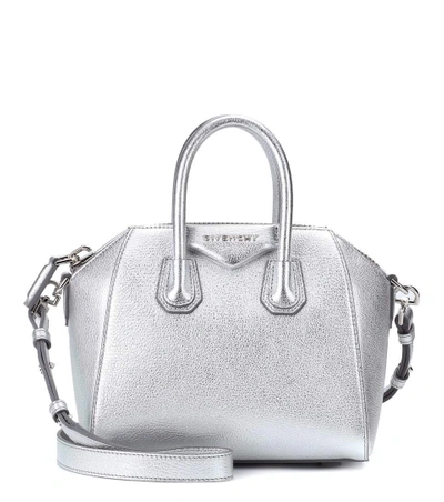 Givenchy Antigona Mini Leather Shoulder Bag In Silver