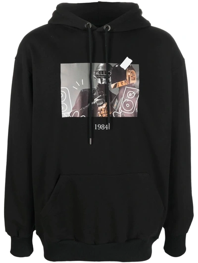 Throwback. Graphic-print Cotton Hoodie In Black