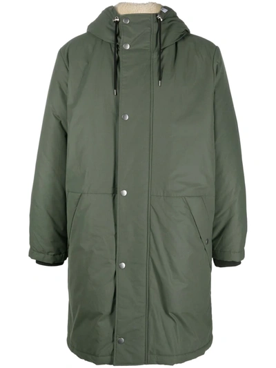 A.p.c. Military Green Parka Jacket With Hood