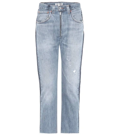 Re/done Relaxed Zip Crop Jeans In Blue
