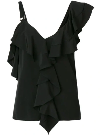 Proenza Schouler Ruffle-trimmed Silk Crepe De Chine Top In Black