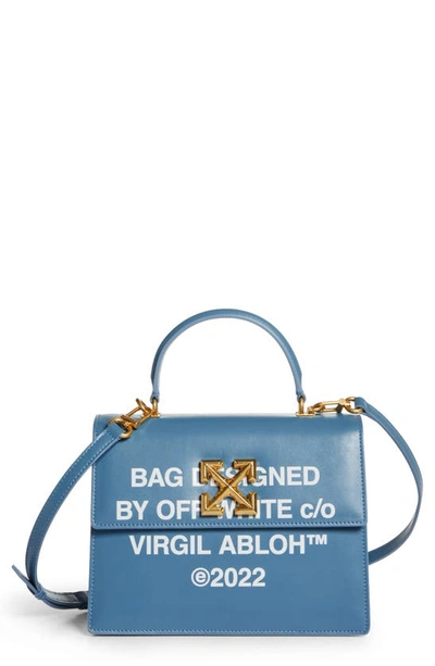 Off-white Jitney Quote Logo Leather Handbag In Blue White