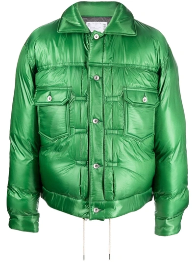 Full-zip quilted shiny ripstop nylon down jacket with eagle stamps