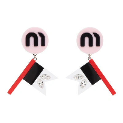 Miu Miu Flag Crystal Earrings In White
