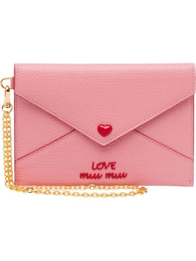 Miu Miu Love Logo Envelope Pouch In Pink