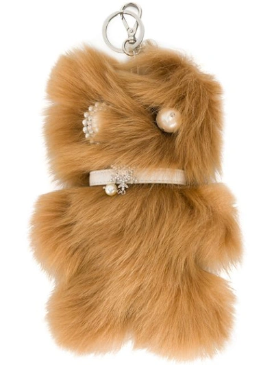 Miu Miu Embellished Monster Fur Keychain In Beige