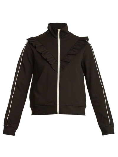 Red Valentino Ruffle-trimmed High-neck Track Top In Black