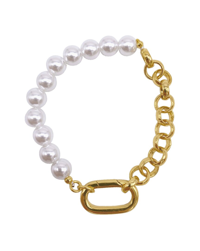 Adornia Imitation Pearl & Chain Bracelet In White
