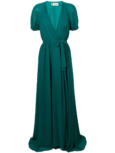 Lanvin V-neck Puff-sleeved Silk Crepe De Chine Gown In Emerald