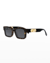 Fendi Men's Gold-tone Ff-logo Rectangle Sunglasses In Dark Havana Blue