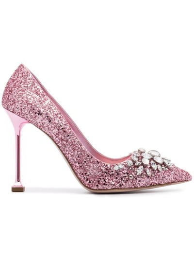 Miu Miu Embellished Glitter Pump In Pink