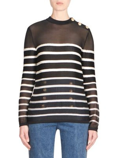 Balmain Breton Stripe Wool Sweater In Black White