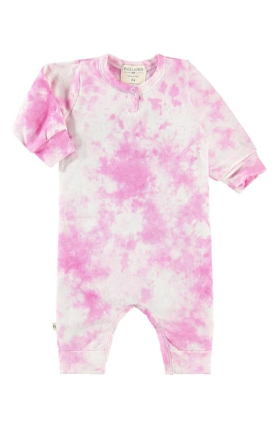 Paigelauren Babies' Slub Henley Romper In Pink Lavender Tie-dye