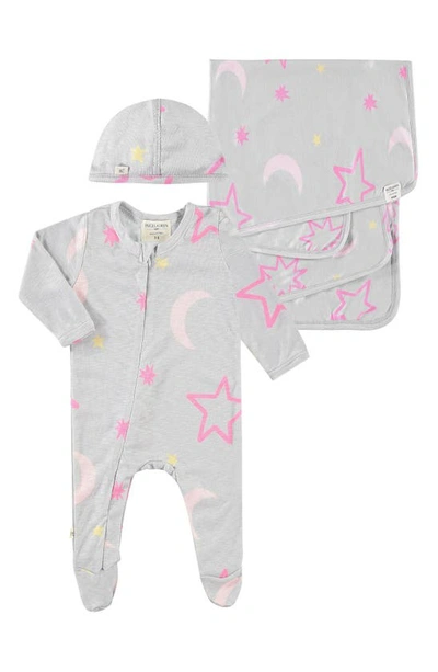 Paigelauren Babies' Slub Footie, Hat & Blanket Set In Pink Moon/ Star