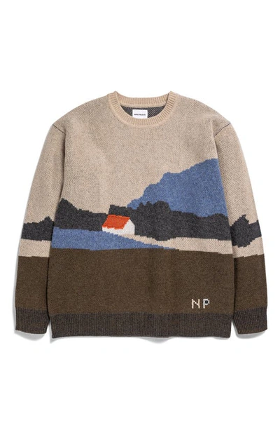 Norse Projects Rune Landscape Wool Relaxed Fit Crewneck Sweater In Utility Khaki