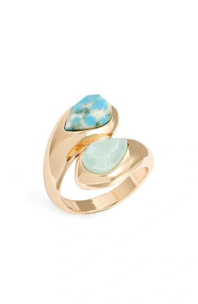 Nordstrom Faceted Double Quartz Wrap Ring In Turquoise- Gold