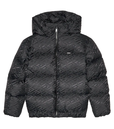 Versace Teen La Greca Puffer Hooded Jacket In Black