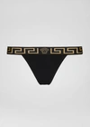 Versace Greca Border Thongs In Black
