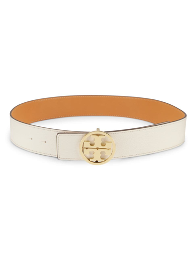 Tory Burch Women's Reversible Miller Leather Belt In New Ivory / Natural Vachetta / Gold