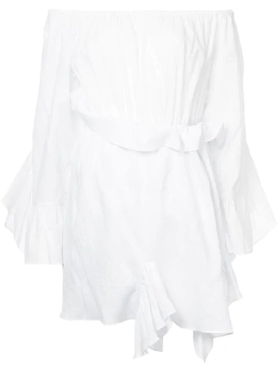 Goen J Off-the-shoulder Shirred Dress In White